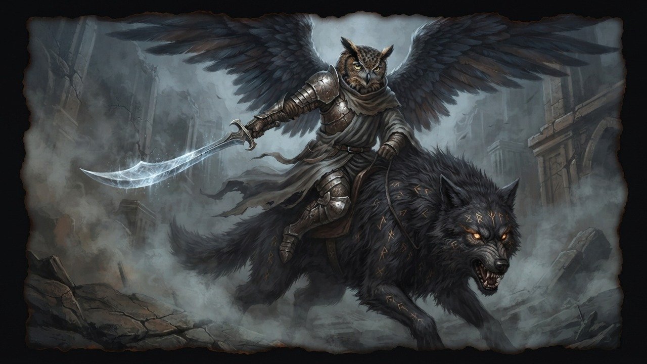 Andras: Ángel con cabeza de búho, montado sobre un lobo negro