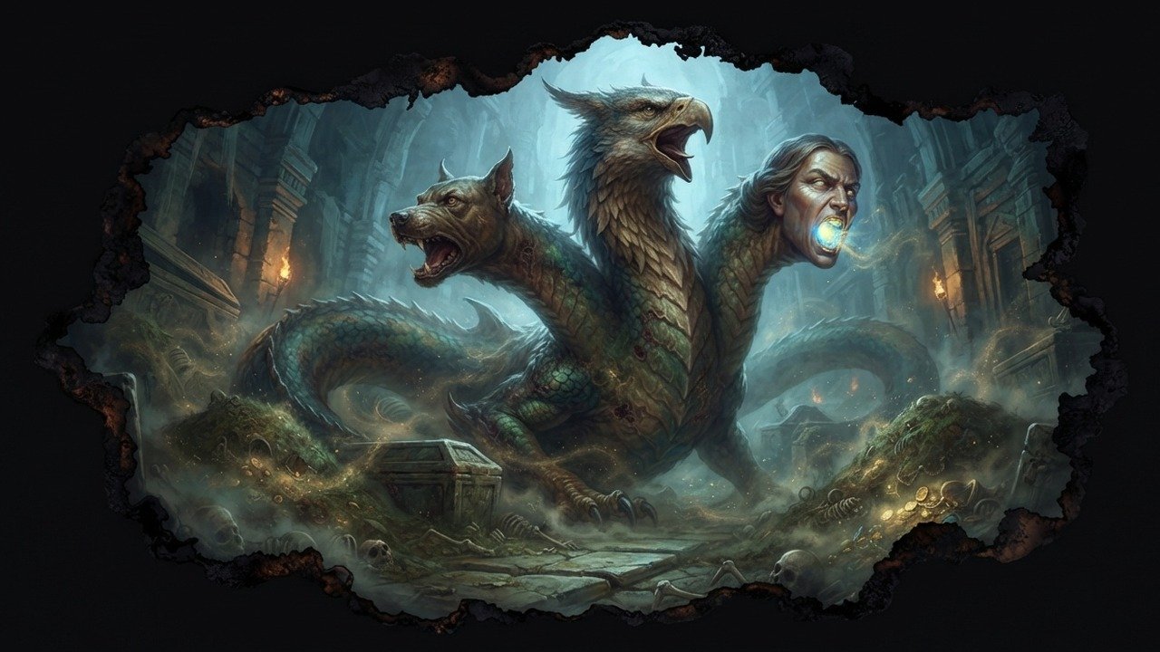 Bune: Dragón de tres cabezas (perro, grifo y humana)