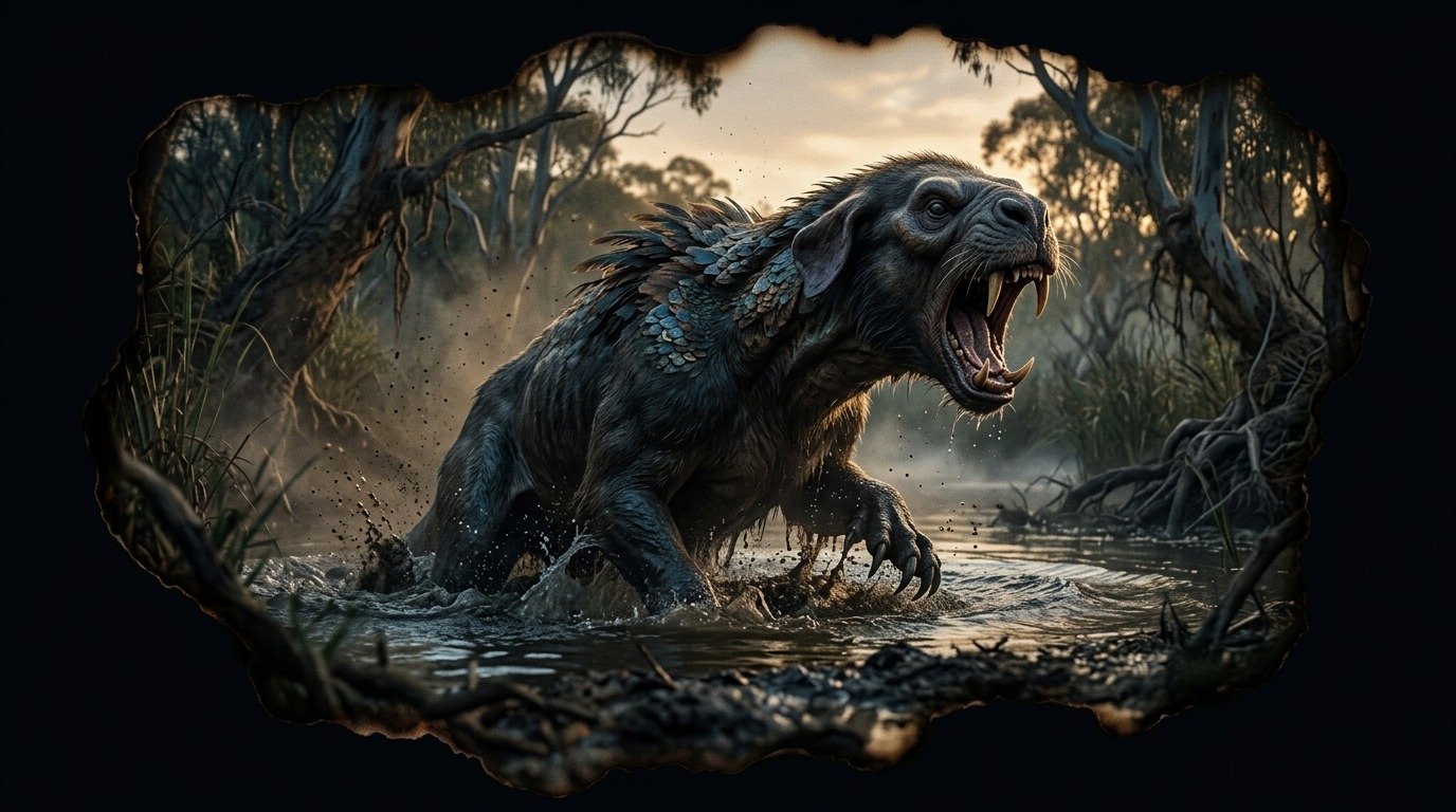 Bunyip: Quimera de pájaro y caimán, o criatura canina o parecida a una foca