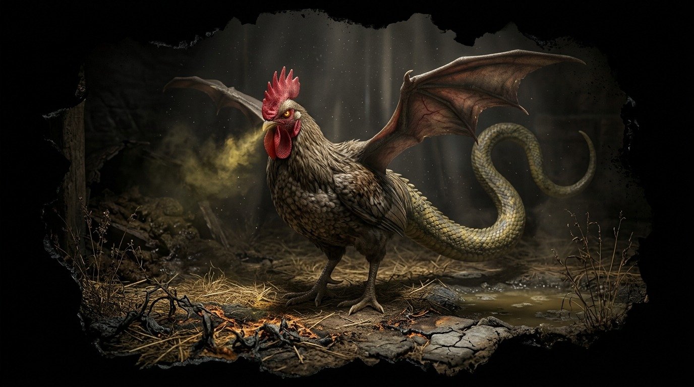 Ilustración de Cocatriz (dragones y bestias híbridas)