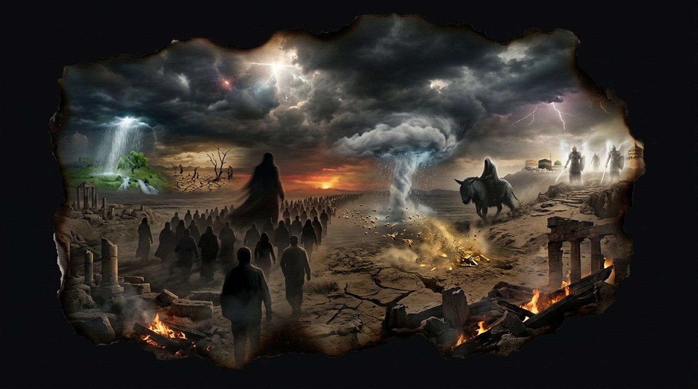 Ilustración de Dajjal (profecías y escatología · figuras del fin de los tiempos)