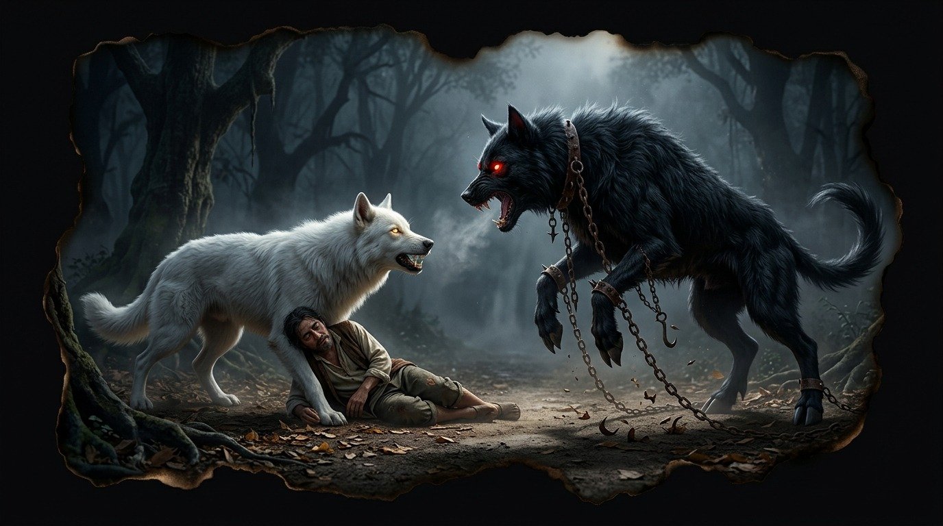 Ilustración de El cadejo (bestiario latinoamericano)