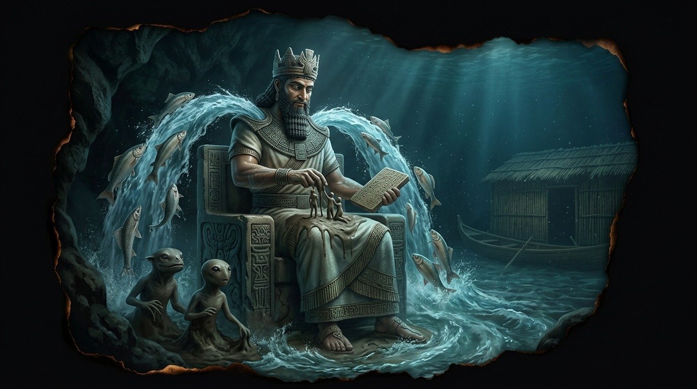 Enki ea: Dos corrientes de agua fluyendo de sus hombros (Tigris y Éufrates)