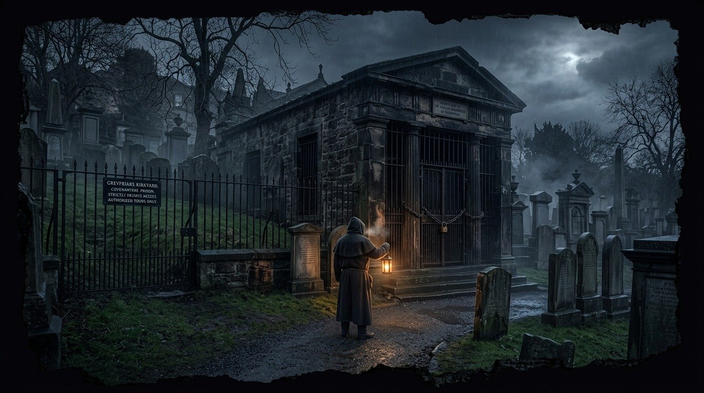 Ilustración de Greyfriars Kirkyard (lugares malditos o sagrados · cementerios, catacumbas y pueblos fantasma)
