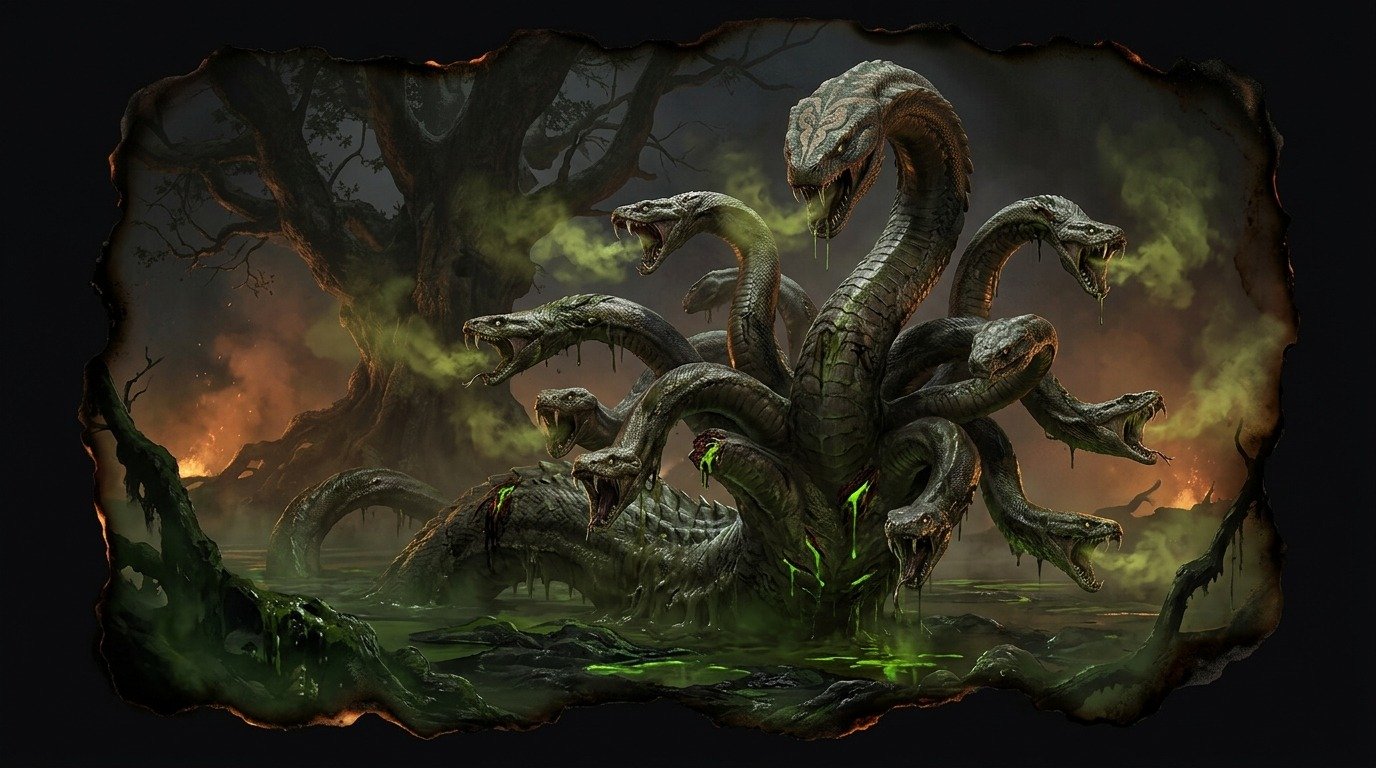 Ilustración de Hidra de lerna (dragones y bestias híbridas)