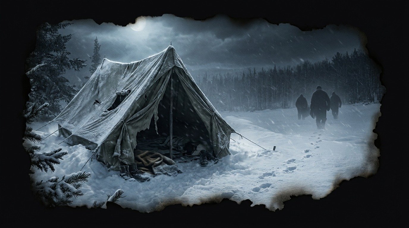 Illustration of Dyatlov Pass incident (paranormal phenomena · time, space, and disappearances)