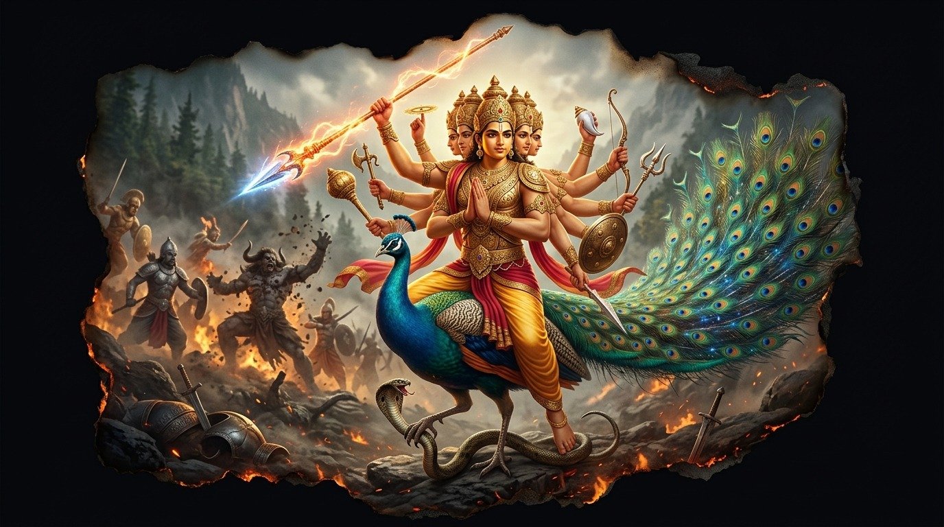 Ilustración de Kartikeya (dioses y deidades · deidades hindúes)