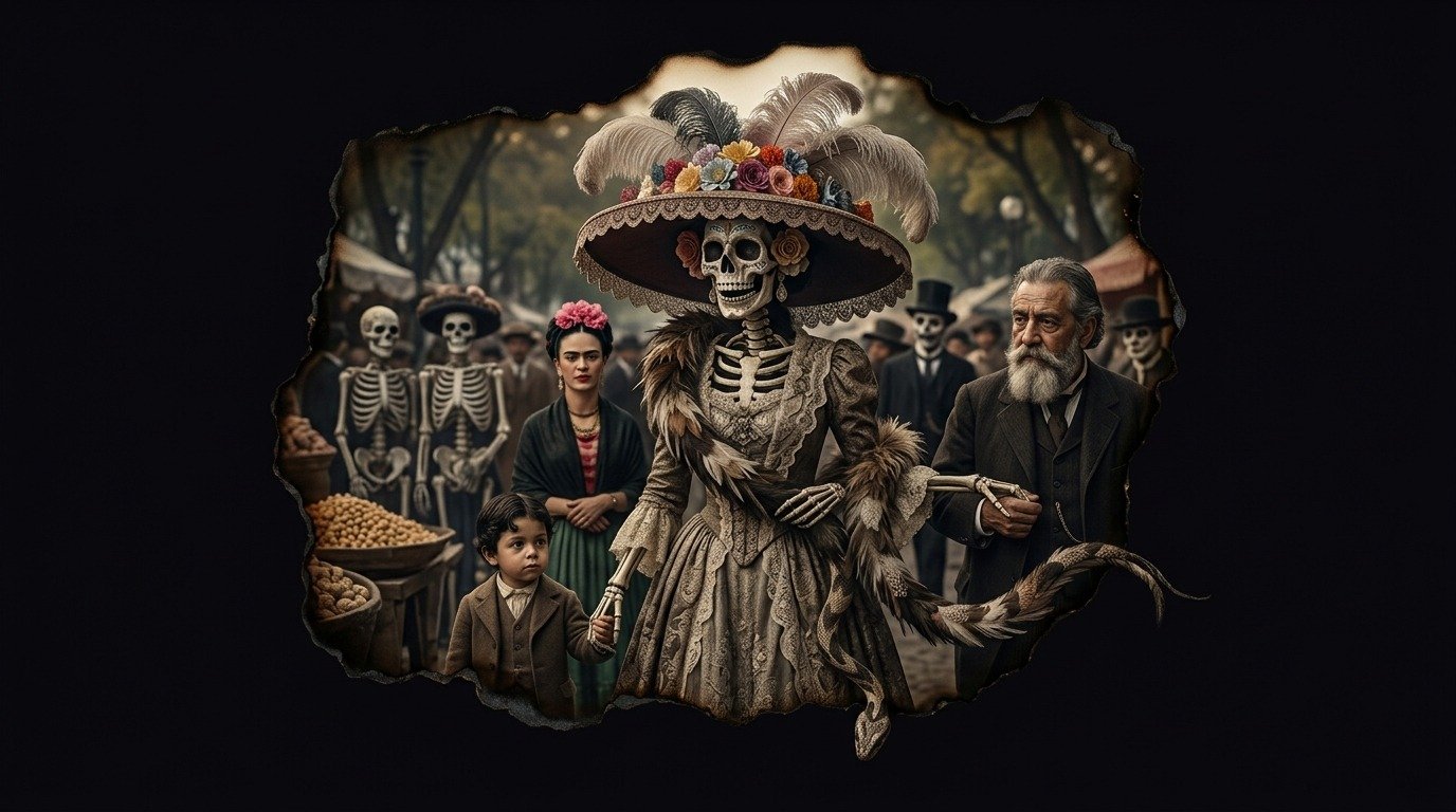 Illustration of La Catrina (ghosts and spirits of the dead)