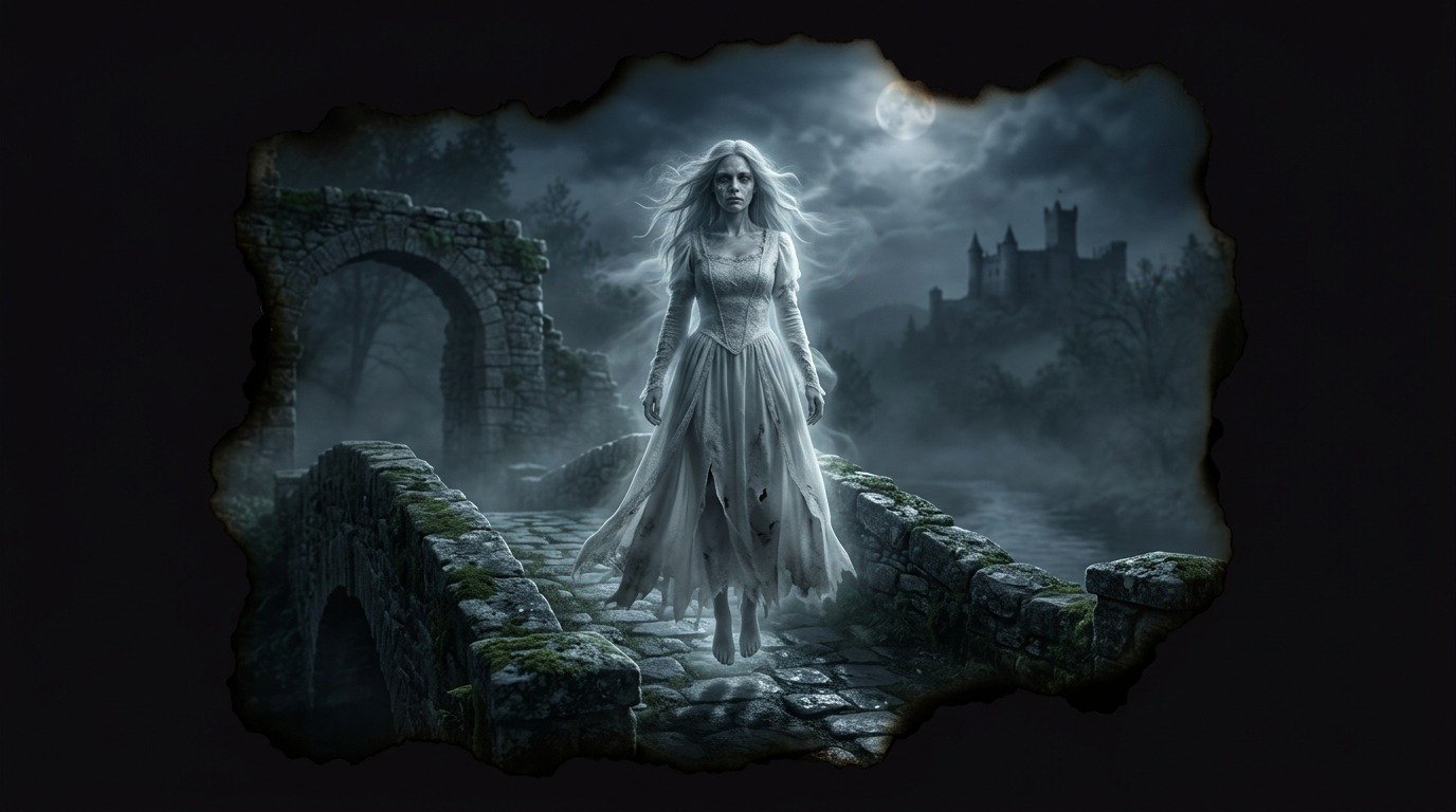 Ilustración de La dama de blanco (fantasmas y espíritus de los muertos)