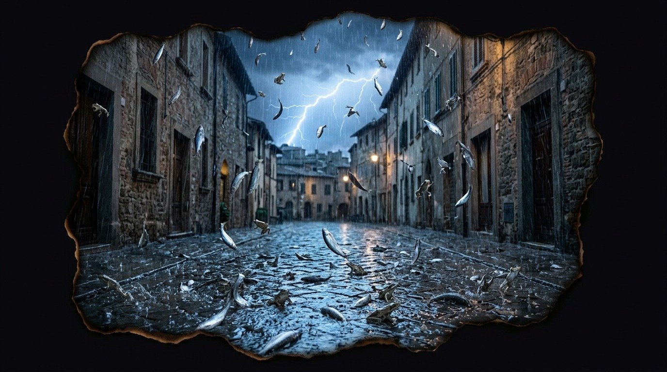 Ilustración de Lluvias de animales (fenómenos paranormales · fenómenos físicos inexplicables)