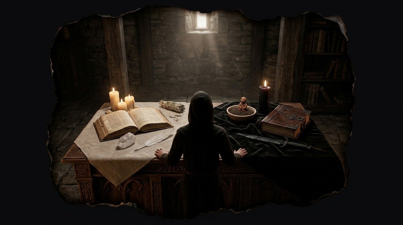 Ilustración de Magia blanca y magia negra (ocultismo y magia · magia y prácticas)