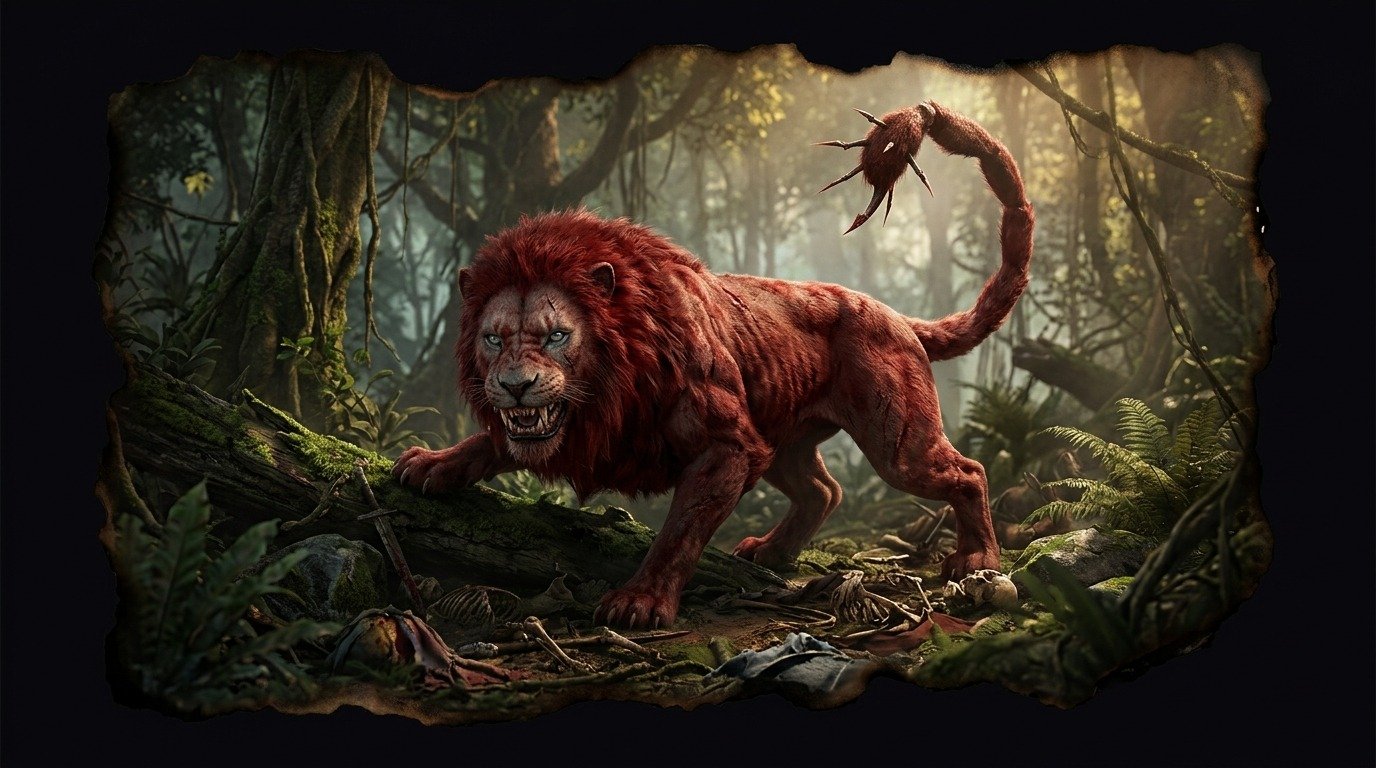 Ilustración de Manticora (dragones y bestias híbridas)