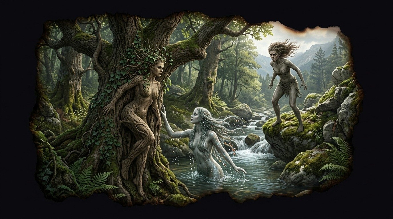 Ilustración de Ninfas (seres feéricos y espíritus de la naturaleza)