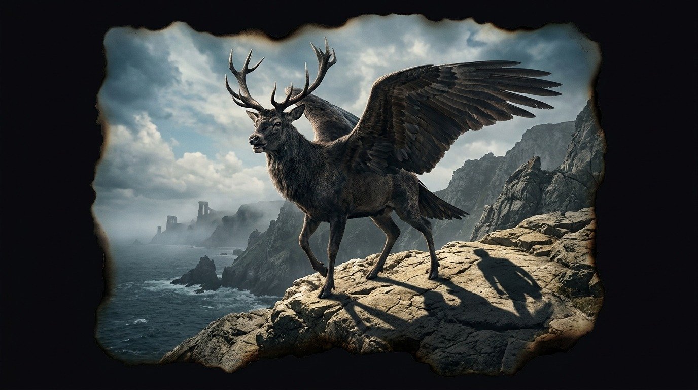Illustration of Peryton (dragons and hybrid beasts)