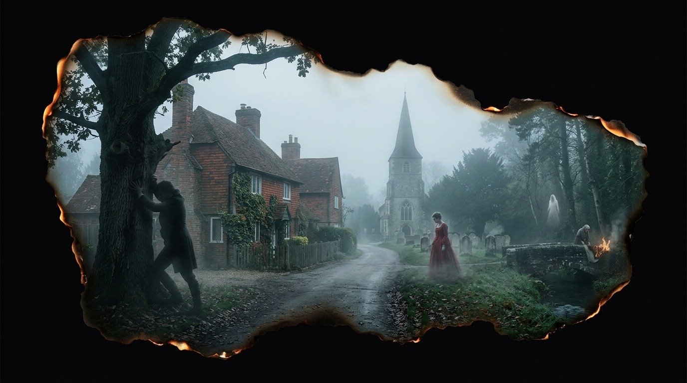 Illustration of Pluckley, the most haunted village in England (ghosts and spirits of the dead)
