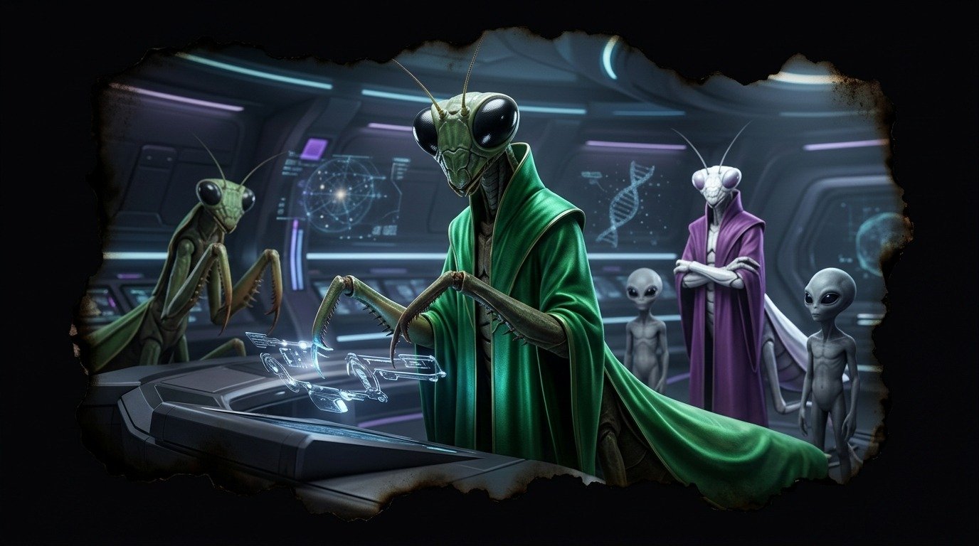 Ilustración de Seres mantis (extraterrestres ovni · razas extraterrestres)