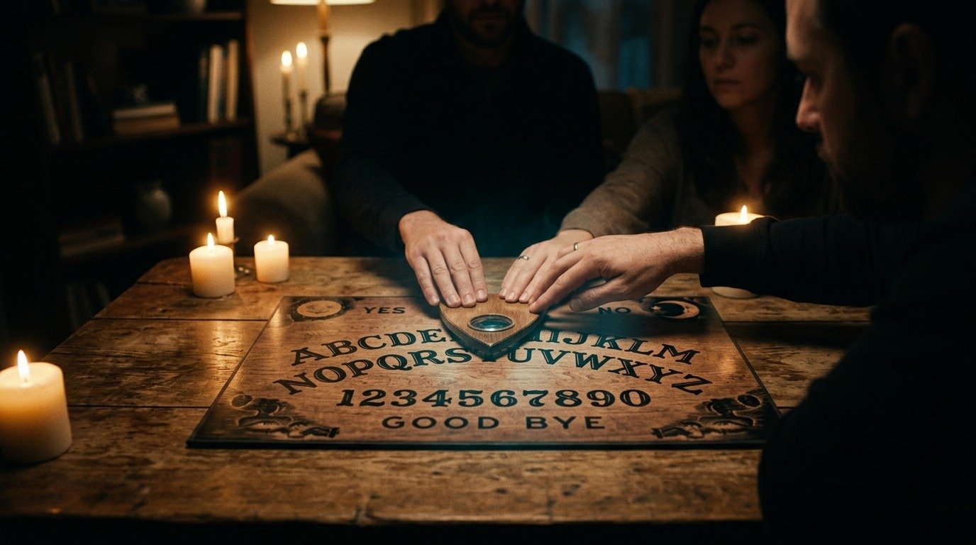 Ilustración de Tabla Ouija (fenómenos paranormales · manifestaciones y contacto con espíritus)