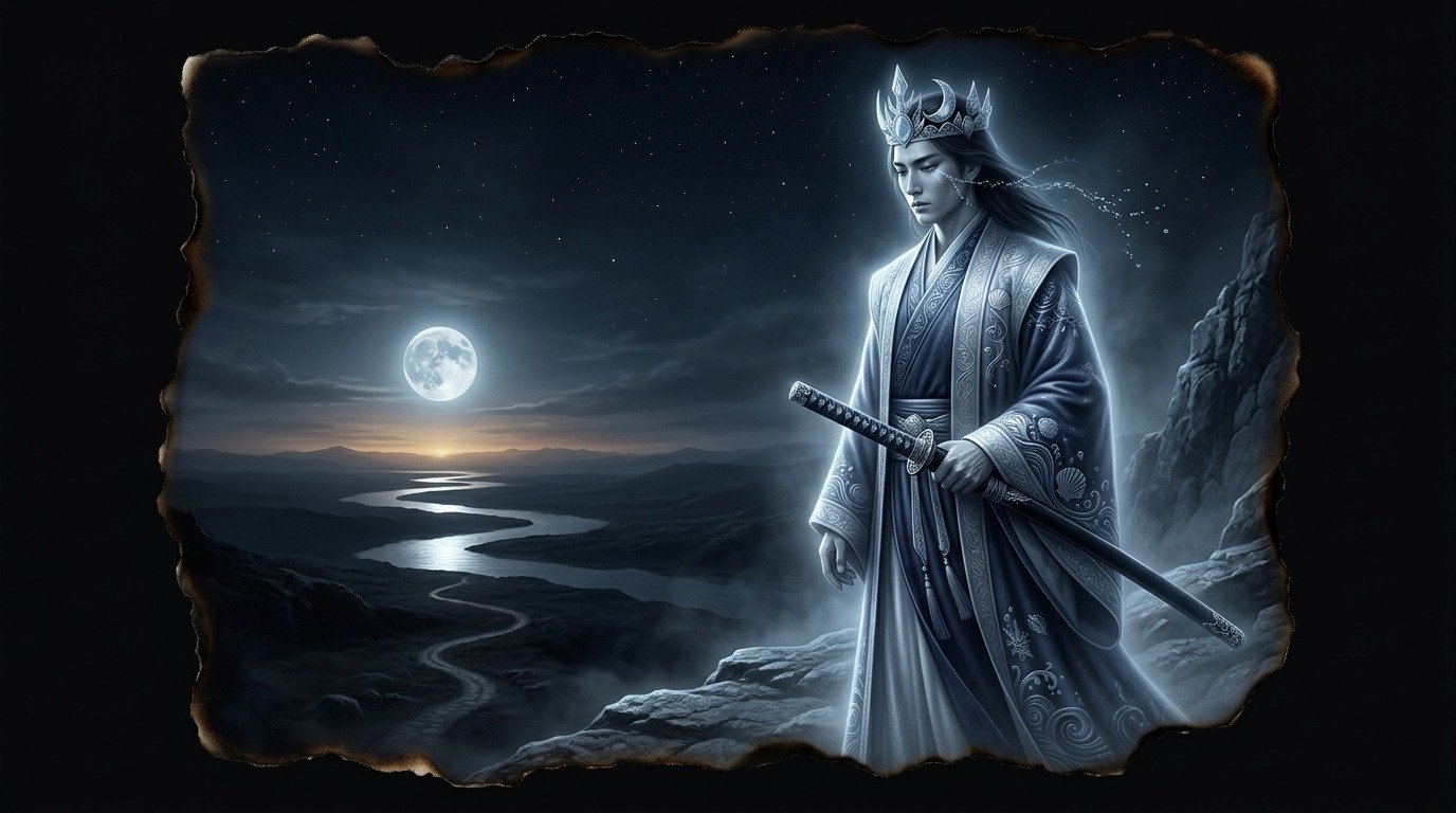 Ilustración de Tsukuyomi (dioses y deidades · deidades de asia oriental)